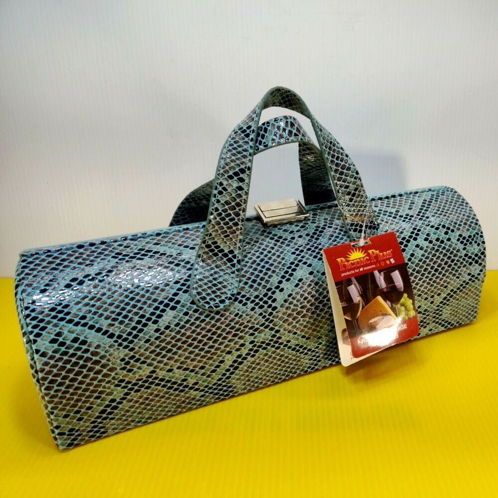 Picnic Plus Faux Snake Skin Print Carlotta Clutch Wine Bottle Carrier Tote Purse